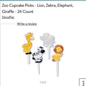 Zebra, elephant, lion and giraffe cupcake toppers